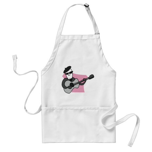 Man som bär beret och spelar akustisk gitarr förkläde (Framsidan)