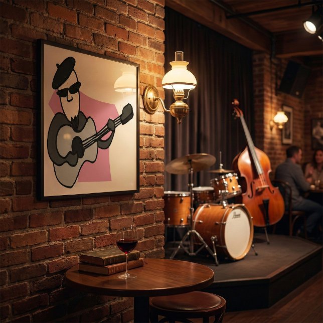 Man som bär beret och spelar akustisk gitarr poster (Skapare uppladdad)