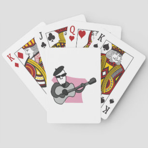 Man som bär beret spelar akustisk gitarr casinokort