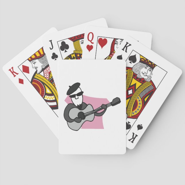 Man som bär beret spelar akustisk gitarr casinokort (Baksidan)