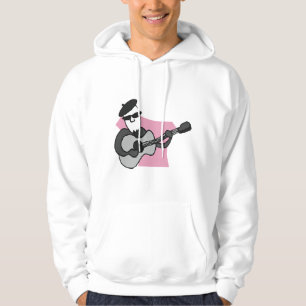 Man som bär beret spelar akustisk gitarr hoodie