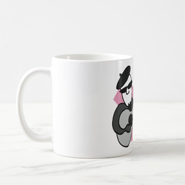 Man som bär beret spelar akustisk gitarr kaffemugg (Vänster)