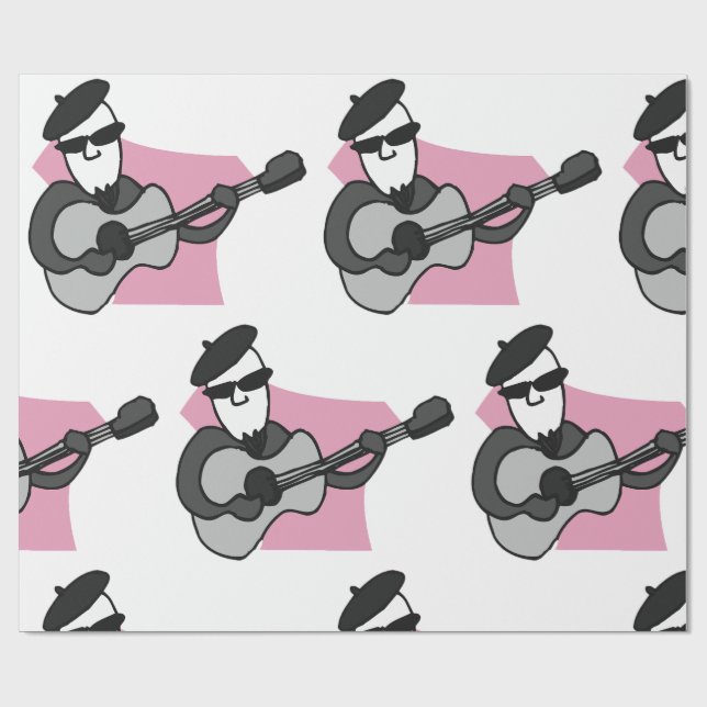 Man som bär beret spelar akustisk gitarr presentpapper (Platt)
