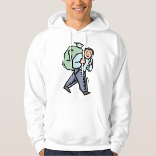 Man som bär stor pengapåse hoodie