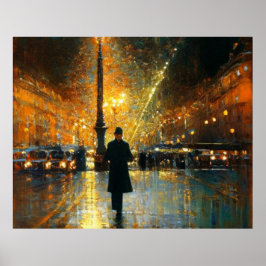 Man som går i en blöt Paris Street Impressionism Poster