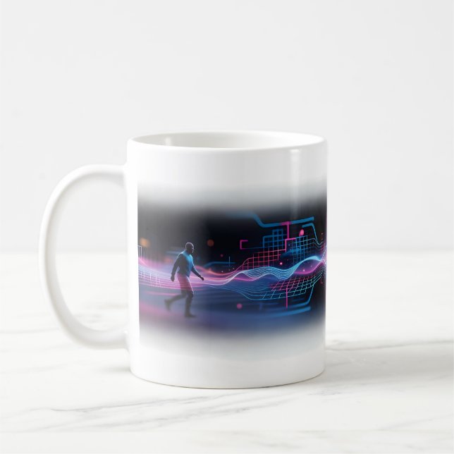 Man som går in i ett neon-digitalt vågfält - Mugg (Vänster)