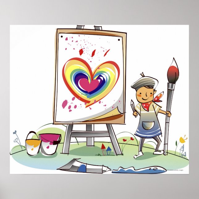 Man som håller en målning och står vid en ål poster (Framsidan)