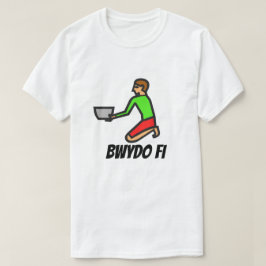 Man som håller soppa bowl och walesisk text bwydo t shirt