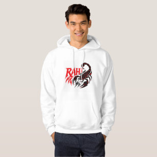 Man som har en vit hoodie med korpion Design