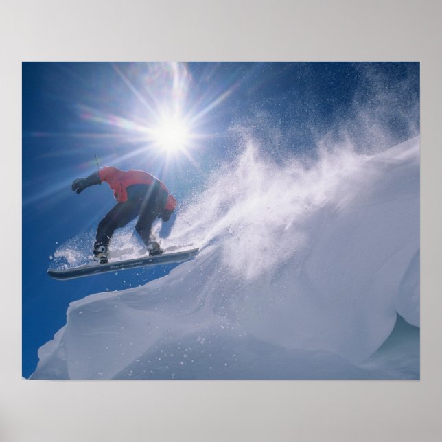 Man som hoppar från en stor avsats på en snowboard poster (Framsidan)