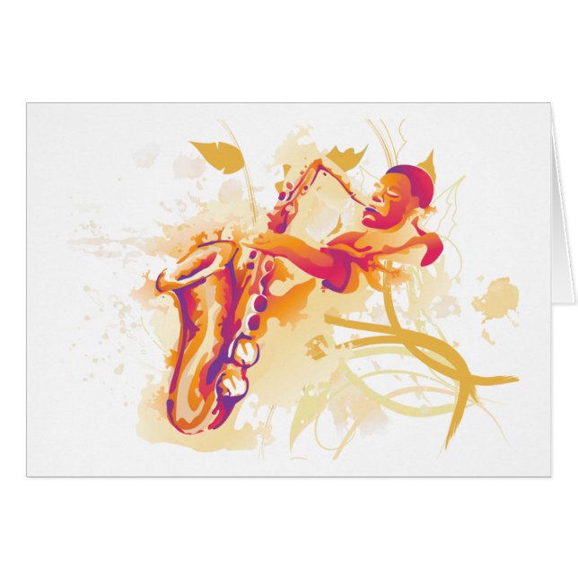 Man som leker Jazzy saxofonvattenfärgstil Hälsningskort (Framsidan Horizontal)