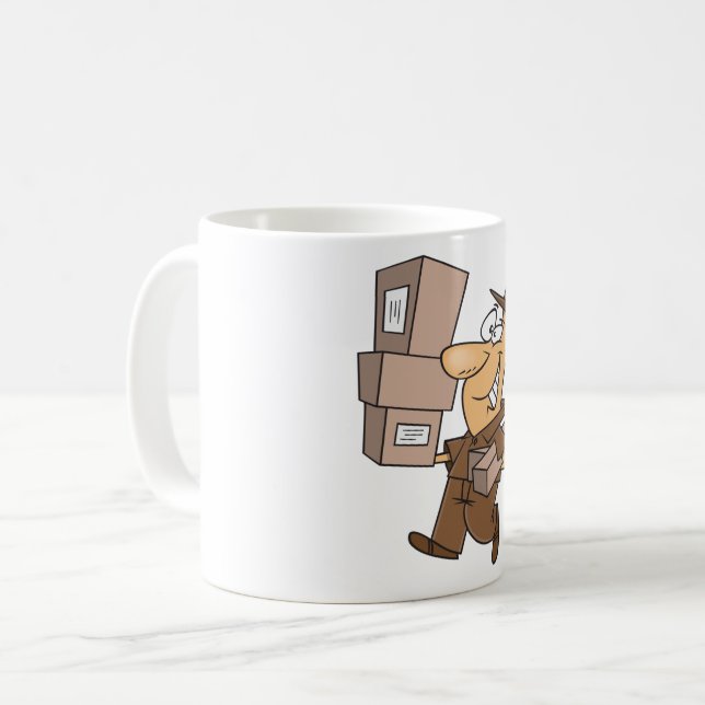 Män som levererar paket kaffemugg (Framsida vänster)