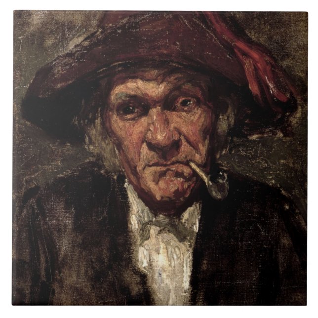 Man som röker en leda i rör, c.1859 kakelplatta (Framsidan)