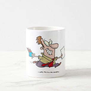 Man som springer med kaffe kaffemugg