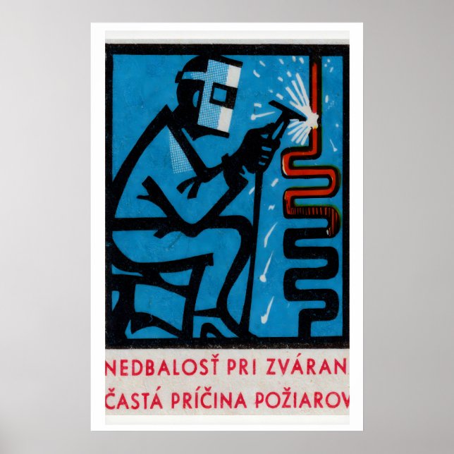 Man som svetsar - Matchboxtryck - Tjeckisk väggkon Poster (Framsidan)