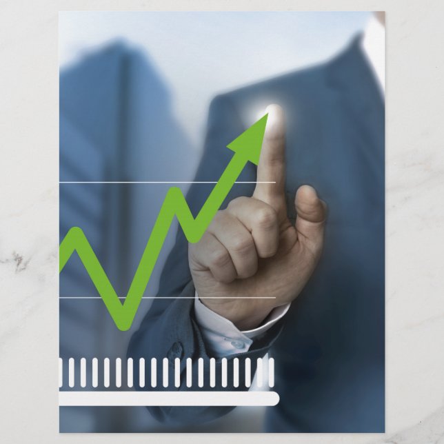 Man som visar lagrar prisa pekskärmskoncept (Framsida)