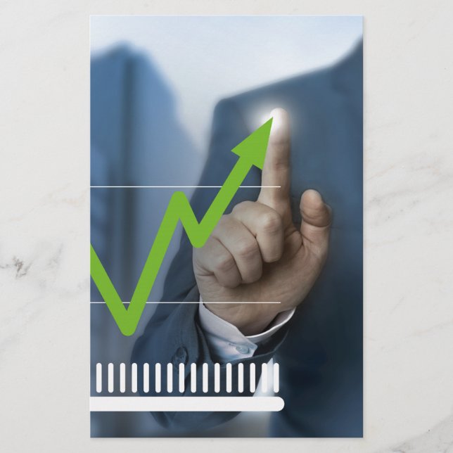 Man som visar lagrar prisa pekskärmskoncept brevpapper (Framsida)