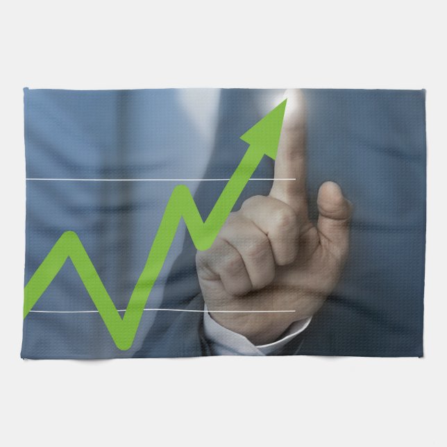 Man som visar lagrar prisa pekskärmskoncept kökshandduk (Horisontell)