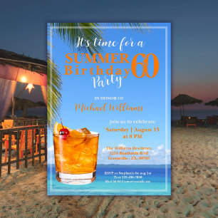 Man Sommar Ocean Cocktail 60:e Födelsedagsfesten Inbjudningar