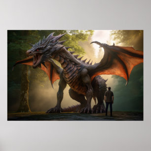 Man står framför draken. poster