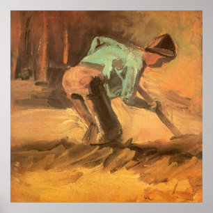 Man Stooping with Stick or Spade, Vincent van Gogh Poster