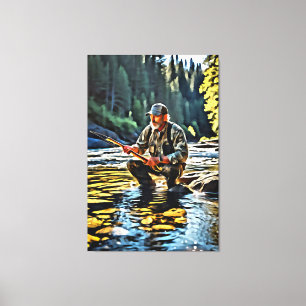 *~* Man Stream Nature AP49 Fishing Art Canvastryck