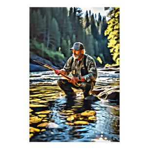 *~* Man Stream Nature AP49 Fishing Art Fototryck