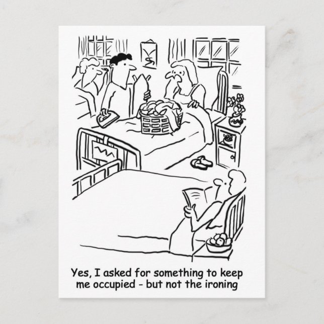 Man stryker hustru på sjukhus vykort (Framsida)