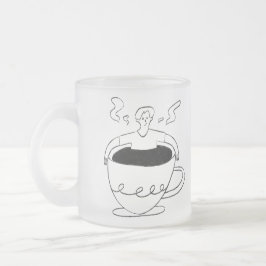 Man submerged in a cup of coffee frostad glasmugg