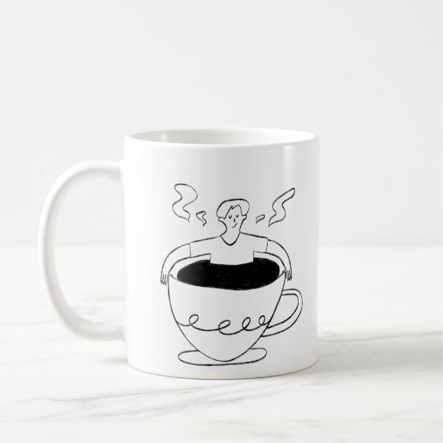 Man submerged in a cup of coffee kaffemugg (Vänster)