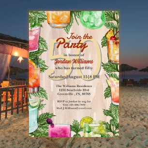 Man Summer Backyard Cocktail 50:e Födelsedagsfeste Inbjudningar