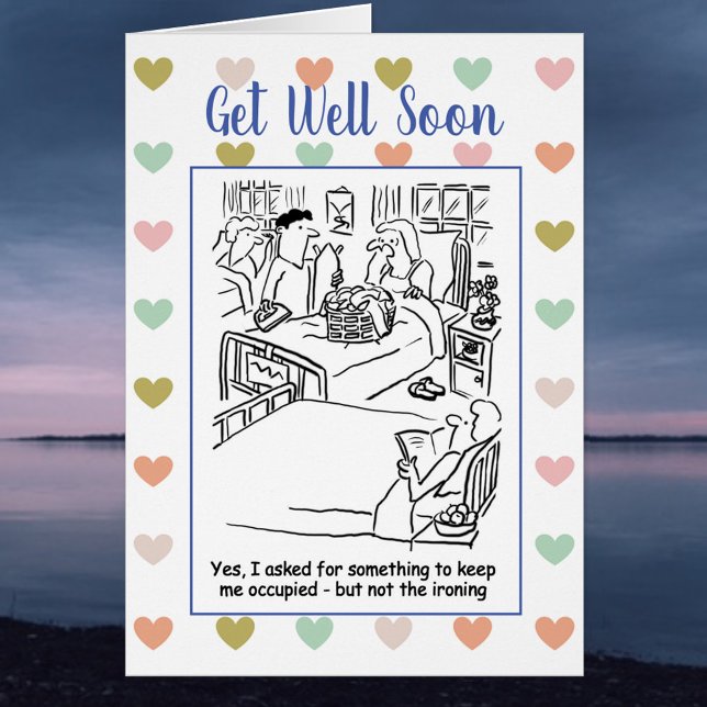 Man tar strykning till sjukhuspatienten hälsningskort (Skapare uppladdad)