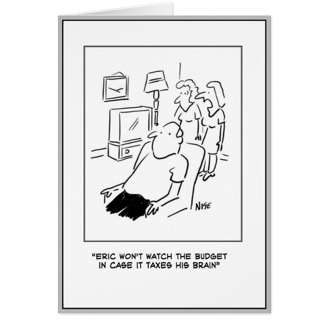 Man tittar inte på budgeten på TV-Tecknaden. Hälsningskort (Framsidan)