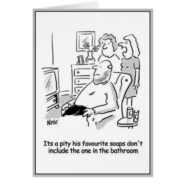 Man tittar på TV-tvål. Hälsningskort (Framsidan)