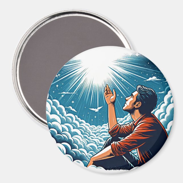 Man tittar upp till himlen och PRATAR TILL gOD Magnet (Front/Back)