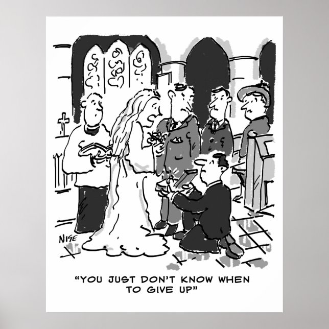 Man Tries att föreslå för Bride vid en Bröllop-fun Poster (Framsidan)