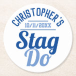 Man Underlägg Pappert med rond<br><div class="desc">Att fira en Stag Do. Designad för någon som har "Stag Do"! Ett papper underlägg med datumet för party. Underlägg Gör papper. Lägg till namn för den person vars party det är. Underlägg Gör papper. Blå skuggor på vit bakgrund.</div>