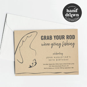 Man Vuxen Funny Fishing Birthday Pension Party Inbjudningar
