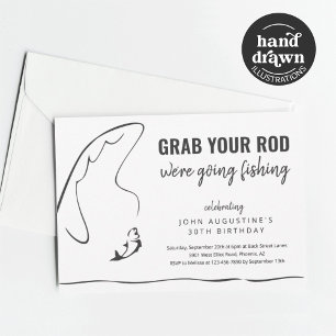 Man Vuxen Funny Fishing Birthday Pension Party Inbjudningar