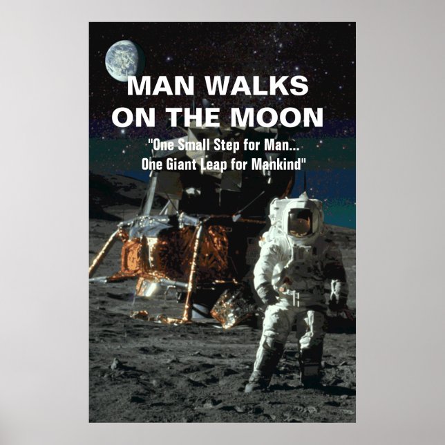 Man Walks på Måne Astronaut och Jorden i rymden Poster (Framsidan)