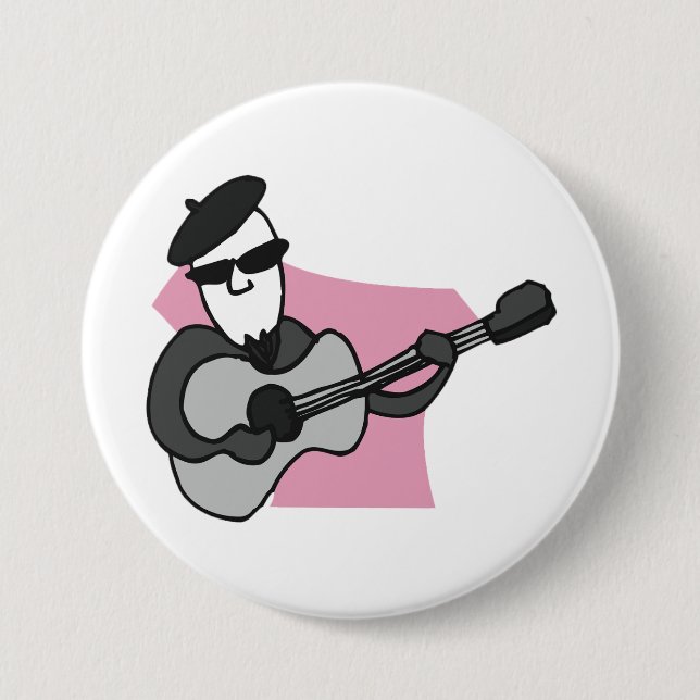 Man Wearing Beret Playing Acoustic Guitar Knapp (Framsida)