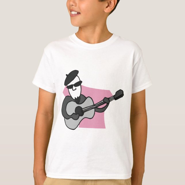 Man Wearing Beret Playing Acoustic Guitar T Shirt (Framsida)