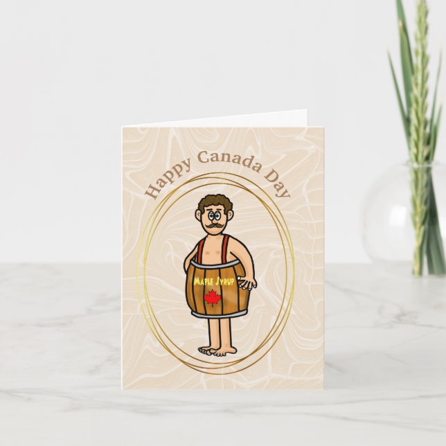 Man Wearing Maple Syrup Barrel Kanada Day Card Kort (Framsida)