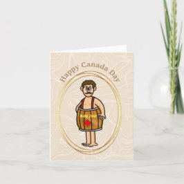 Man Wearing Maple Syrup Barrel Kanada Day Card Kort
