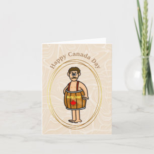 Man Wearing Maple Syrup Barrel Kanada Day Card Kort