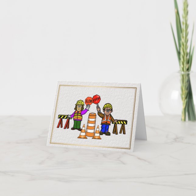 Man Woman Road Workers Romantic Greeting Card      Kort (Framsida)