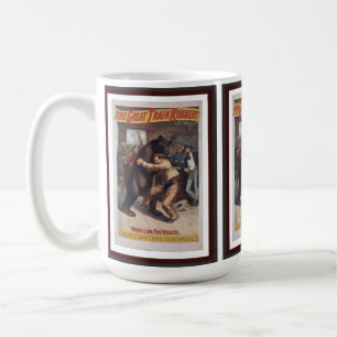 Man Wrestles Bear - Vintage Lithograph Mugg