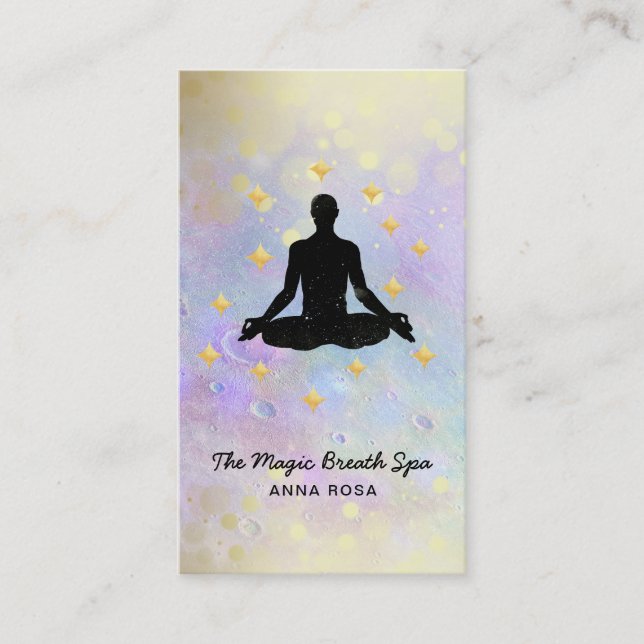 *~* Man Yoga Guld Glitter Meditation Mindfulness Visitkort (Framsida)
