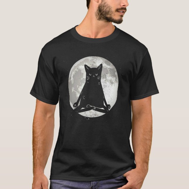 Mån Yoga Katt T Shirt (Framsida)