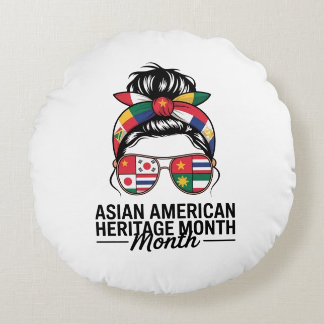 Månad för asiatisk amerikan och pacifistiska öar rund kudde (Framsidan)